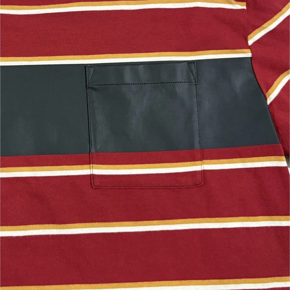Beam Plus x J.Crew Stripe Red T-shirt Pocket Pleather Accent Retro Tee Sz S